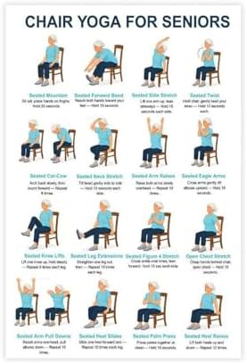 Chair Yoga for Seniors Seated Chair Exercises 16 Pose Gentle Yoga Chart for Older Adults Workout Canvas Poster Wall Art for Living Room Bedroom Decor Unframe 20x30inch