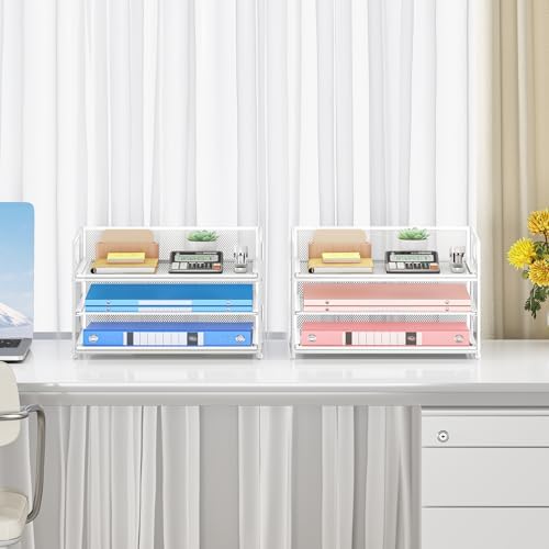 Paper Organizer with Handle,2P-3 Tier Letter Tray White Desk Organization