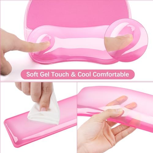 MOSISO Cooling Gel Wrist Rest Support for Mouse Pad&Keyboard Set, Pink