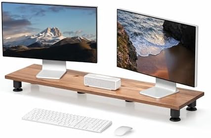 Nordik Dual Monitor Stand Riser -Hardwood Acacia Monitor Shelf 42x10.5 in
