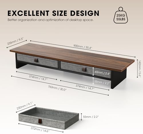 Fenge 35 Inch Monitor Stand with Drawer Storage, Computer Riser for Desk