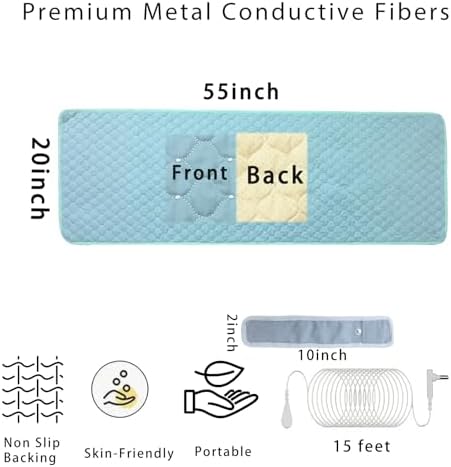 Conductive Metal Fabric Grounding Mat Set with Grounding Wristband and 15ft Cord for Bed/Desk/Floor/Feet - Machine Washable, Healthy Material to Improve Sleep and Wellness
