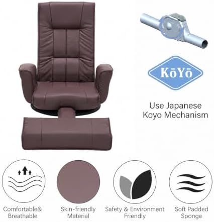 360° Swivel Floor Chair, 14-Position Adjustable Backrest & Footrest