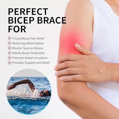 FEATOL Bicep Tendonitis Brace with 2 Gel Ice Packs, Upper Arm Brace Tricep Compression Sleeve Support Hot & Cold Therapy for Men and Women, Pain Relief for Muscle Strains,Inflammation (Black with 2 ice packs, M（10“-12”）)
