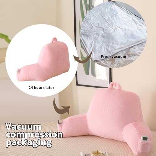 Soft Reading Pillow for Bed with Arms,Middle,Pink,Faux Fur