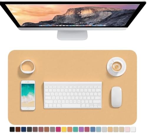 Hsurbtra Desk Pad, 23.6" x 13.8" PU Leather Desk Mat, M Extended Mouse Pad, Waterproof Desktop Blotter Protector, Non-Slip Ultra Thin Small Laptop Keyboard Writing Mat for Office Home, Earth Yellow