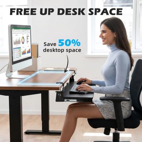 Large Keyboard Tray Under Desk 33.5x11.4“ with 3 Drawer(Black)