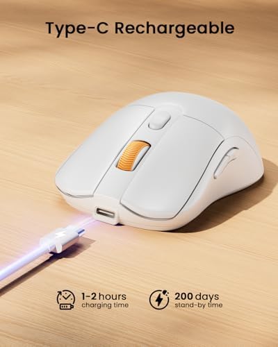 ProtoArc EM15 USB C Mouse, Tri-Mode Bluetooth Mice for Laptop, White