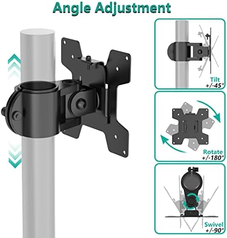 WALI Monitor Pole Mount for Universal Monitor Mounting System, Pole Mount Bracket Fits 1.375”Diameter Pole, Mounting Holes for 75 x 75mm and 100 x 100mm (VES01), Black