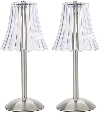 HEQET Cordless Table Lamps for Home,Table,Dining Room, Gold Rechargeable Lamps, USB Charge 12'' Tall LED Brass Portable Outdoor Indoor Table Lamp with Built-in Dimmer (Silver-Pack 2)