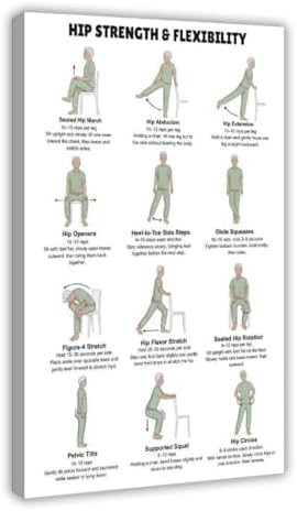 Hips Exercises for Seniors Hip Strength And Flexibility Workout Chair And Standing Mobility Routine Canvas Poster Bedroom Decor Room Decor Frame 24x36inch