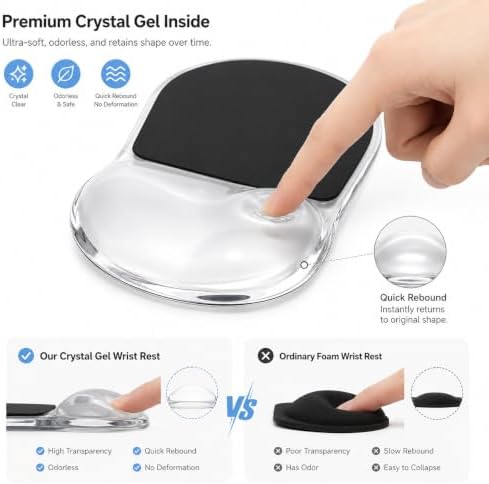Black Gel Mouse Pad with Wrist Support, Erogonomic Cooling Wrist Pad