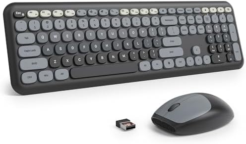 surmen Cute Keyboard and Mouse Wireless, Full-Size Retro Typewriter Wireless Silent Colorful Keyboard Low-Noise 2.4GHz for Home and Office (6-Gradient Dark)