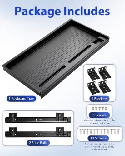 jojofuny Under Desk Keyboard Tray, Slide-Out Drawer with Pen Organizer