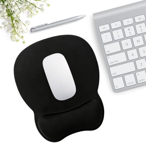 Mouse Pad with Support, Ergonomic Mouse Pad with Gel Wrist Rest Support Middle Concave Design, Comfortable Mousepad with Non-Slip PU Base for Home Office Working Studying (01 Black)