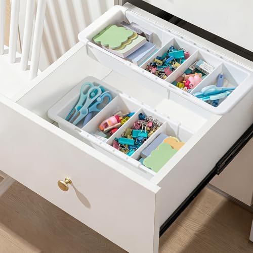 Expandable Deep Drawer Organizer Bins for Desk, White, 1 Pcs