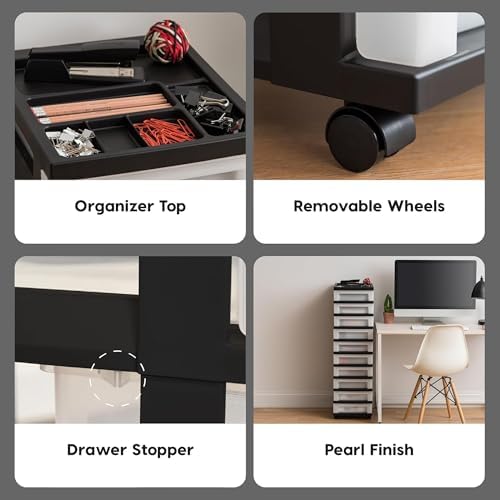 IRIS USA 2 Pack 10-Drawer Plastic Rolling Storage Cart Organizer with Wheels and Drawers for Craft Supplies, Office, Classroom and Closet Use, Black