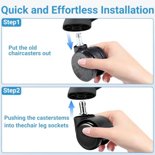 2" Office Chair Casters Wheels, 5 pcs Chair Wheel Replacement, 11mm Stem