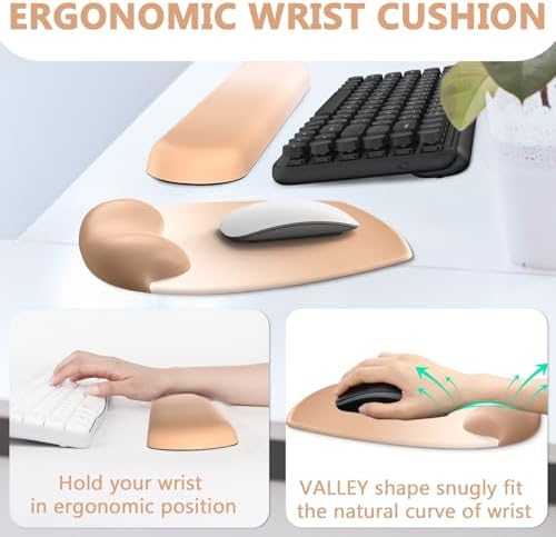 AKIT Ergonomic Mouse Pad with Wrist Rest& Keyboard Wrist Rest, Wrist Rest for Computer Keyboard, Pain Relief, Non-Slip Rubber Base, Mousepad Wrist Support for Gaming, Office, Gradient Brown