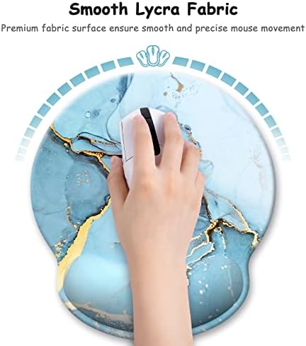 Ergonomic Mouse Pad with Wrist Support, Marble Style Memory Foam Wrist Rest Mouse Pads, Cute Computer Laptop Office Accessories Decor, Pain Relief Mousepad for Gaming Work Men Women, Blue