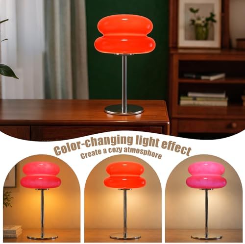 Bedroom Mushroom lamp, Medieval Modern Bedside Table lamp, dimmable Retro Egg Tart Headlight, Unique Home Mushroom Decoration Aesthetic Lovely Living Room Desk lamp (Red)