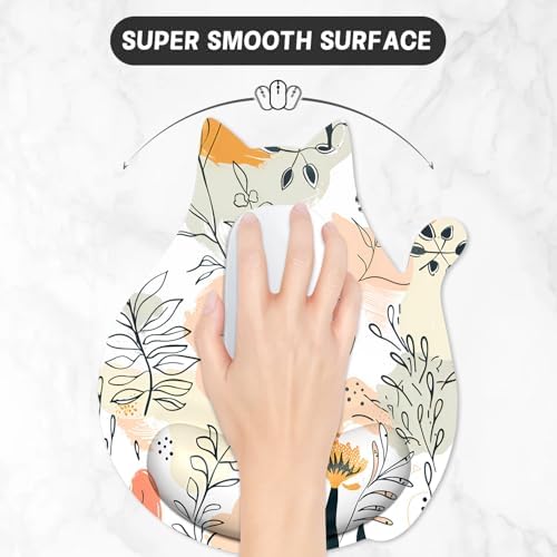 Ergonomic Mouse Pad with Wrist Rest, Cute Cat Memory Foam Padded Pain Relief Non-Slip Wrist Support Mouse Mat for Gaming Work Computer Laptop, Funny Office Supplies Desk Accessory, Flower