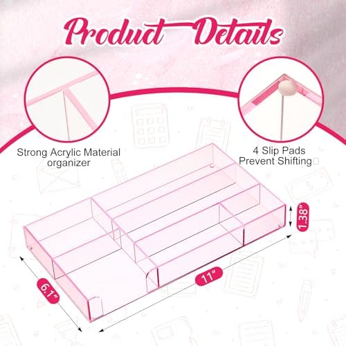 Briwooody Pink Acrylic Drawer Organizer,6 Compartments,Small