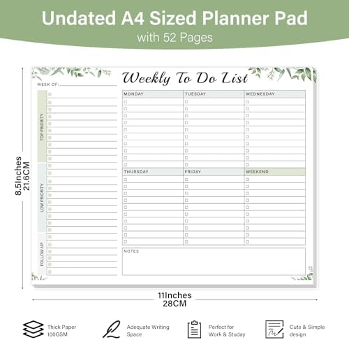TREES Weekly To-Do List Notepad, 52-Week Desk Planner Organizer, 8.5" x 11"