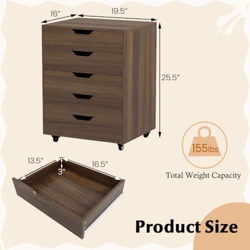 DREAMADE Rolling File Cabinet, 5-Drawer Under Desk File Cabinet