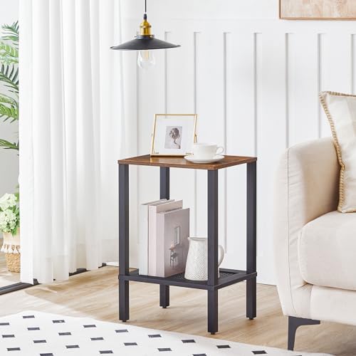 HOOBRO End Table, Small Side Table with 2-Tier Storage Shelves