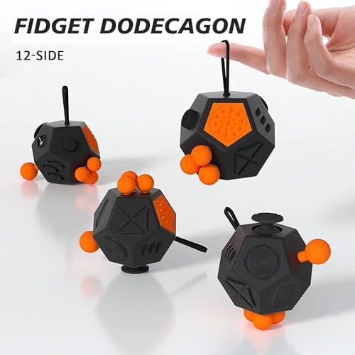 Fidget Dodecagon,12 Sided Fidget Toys Cube for Kids and Adults (A1 Black)