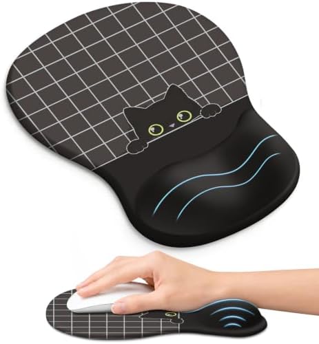 Ergonomic Mouse Pad with Wrist Rest, Gel Wrist Support, Black Cat