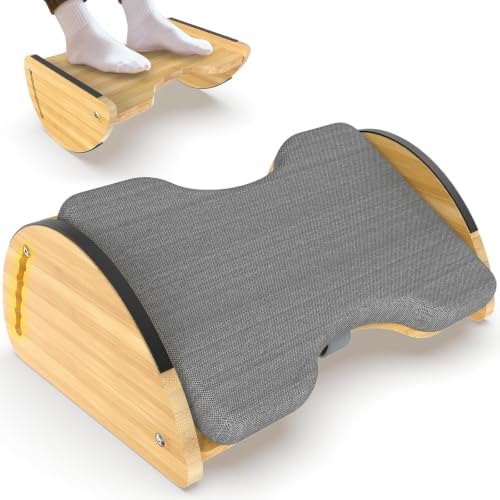 Bamboo Foot Rest for Under Desk at Work 3-in-1 Desk Footrest with Cushion