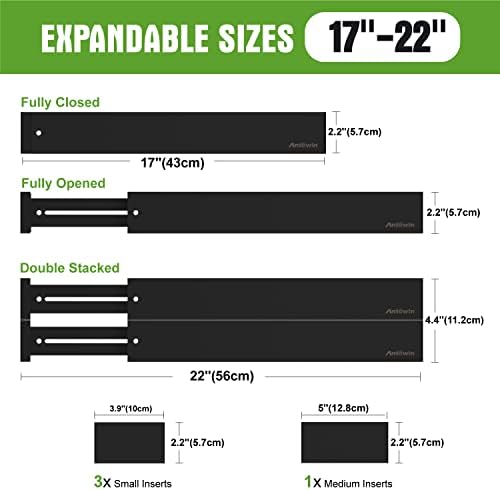 ANTOWIN Bamboo Drawer Dividers Organizers, Expandable Drawer Separators Splitter,17-22 inches Long Adjustable Spring-loaded Organizer for Large Utensil, Clothes, Tools Drawers (Black)