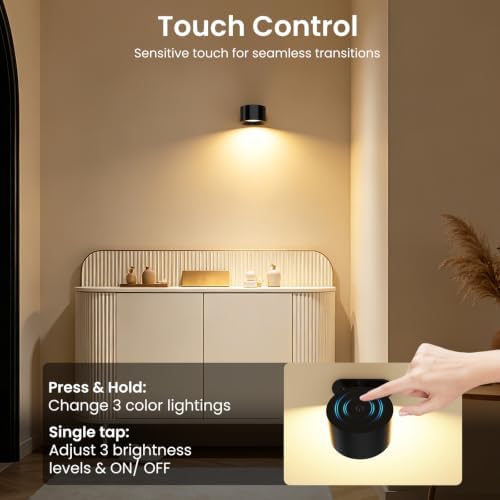 Koopala LED Reading Lights, Wall Mounted Sconces with 3 Color Temperatures & 3 Brightness Levels Rechargeable Battery Magnetic Ball 360°Rotation Touch Control, Lamps for Kids Study Bedside Closet