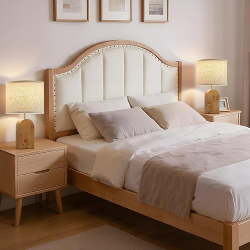 19" Table Lamps Set of 2,Wood Bedside Lamps for Bedroom Living Room-Natural