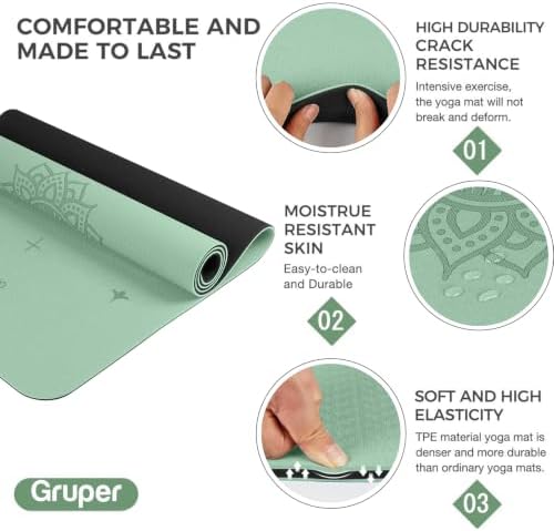 Gruper Yoga Mat Non Slip, TPE Extra Wide Yoga Mat with Alignment Mark