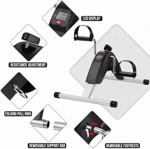 Under Desk Bike Pedal Exerciser for Arms and Legs, Foldable Mini Exercise Bike with LCD Display and Adjustable Resistance for Home and Office