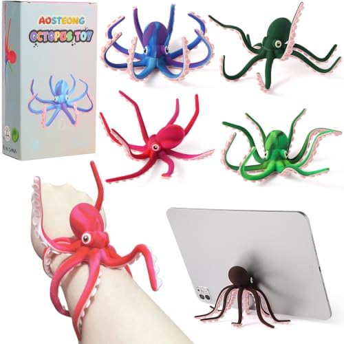 Octopus Fidget Toy with Suction Cups – Silicone Stress Relief and Sensory Play Desk Toy, Bendable Tentacles for Creative Poses, Portable Gift for Kids, Teens and Adults (1 Pc-Red)