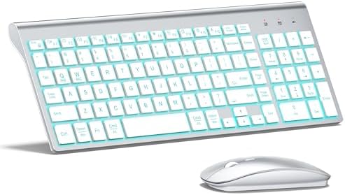 Wireless Backlit Keyboard and Mouse Ultra Slim Combo, TopMate -Silver White