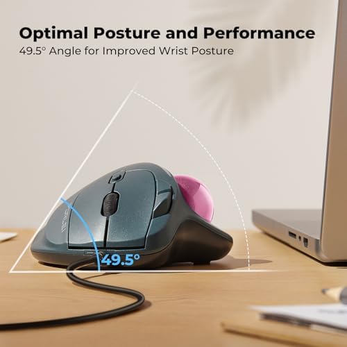Wired Ergonomic Trackball Mouse, 34mm Thumb Control, RGB Lighting