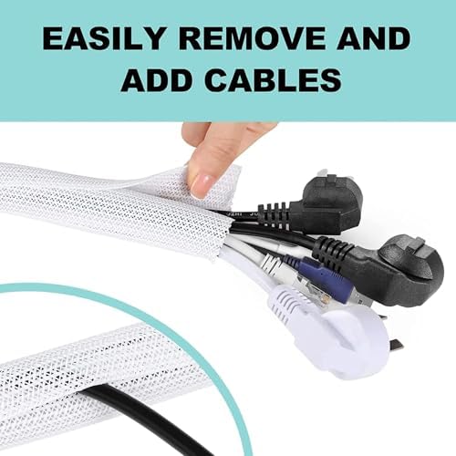 AGPTEK Cable Management Sleeve, 2 Pack 5ft - 1.8 inch Cord Hider, White