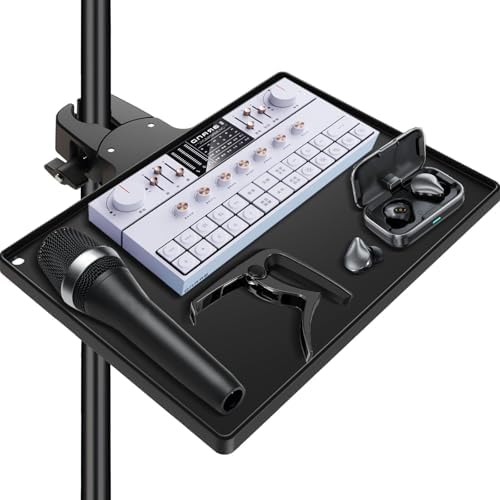 BILIONE Mic Stand Tray 10.6" x 7.8" Large with Crab Clamp for Mixers & Gear