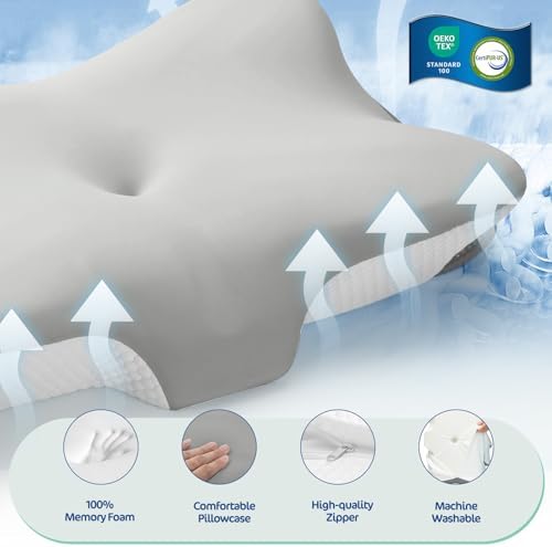 JOYENERGY Ergonomic Memory Foam Cervical Pillow for Neck and Shoulder Pain