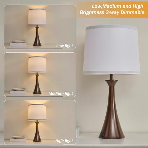Touch Table Lamps Set of 2, 21" Bedside Lamps with USB C+A, Brown