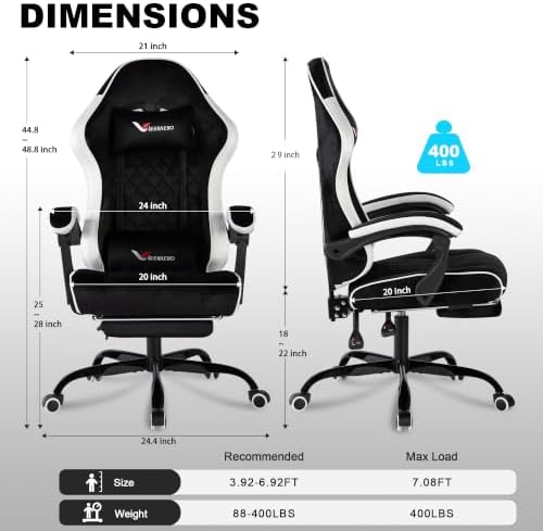 Fabric Gaming Chair for Adults, Comfortable Office Chair with Footrest