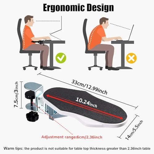 Computer Arm Rest for Desk, 180° Swivel and 90° Foldable, White