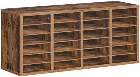 HOOBRO Literature Organizers, 24 Compartments Office Mailbox with Adjustable Shelves, Wood Countertop Literature Sorter for Office, Home, Classroom, Mailrooms Organization Rustic Brown FG64WF01
