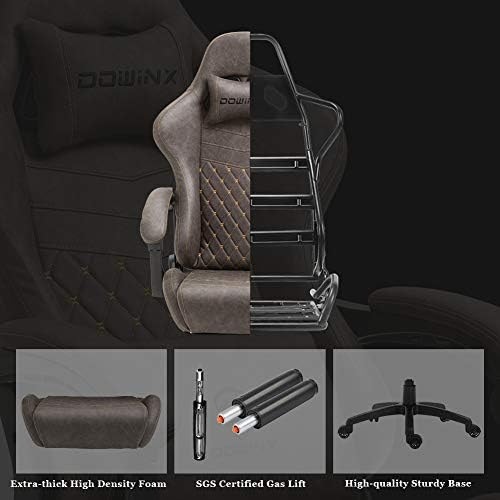 Dowinx Gaming Chair Big and Tall, Ergonomic Game Chair for Adults with Footrest and Massage Lumbar Support, High Back Computer Gamer Chair PU Leather, 350Lbs, for Office, Home, Brown