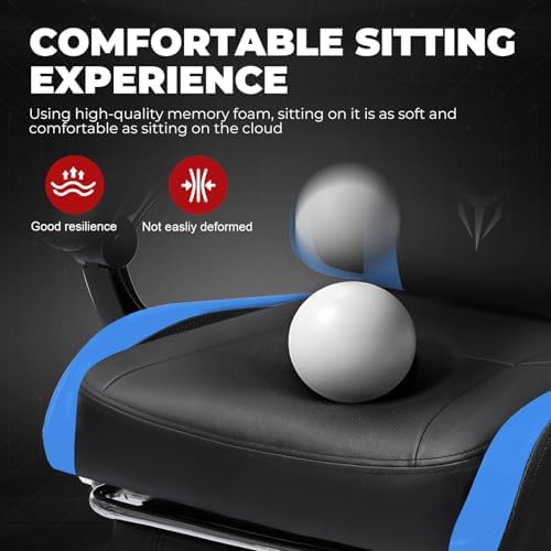 GTPLAYER Gaming Chair for Adults, Big and Tall 300LBS Heavy Duty Office Chair with Footrest, Ergonomic High Back Lumbar Support and Wide Comfy Cushion with Linkage Armrests for Home Office, Blue